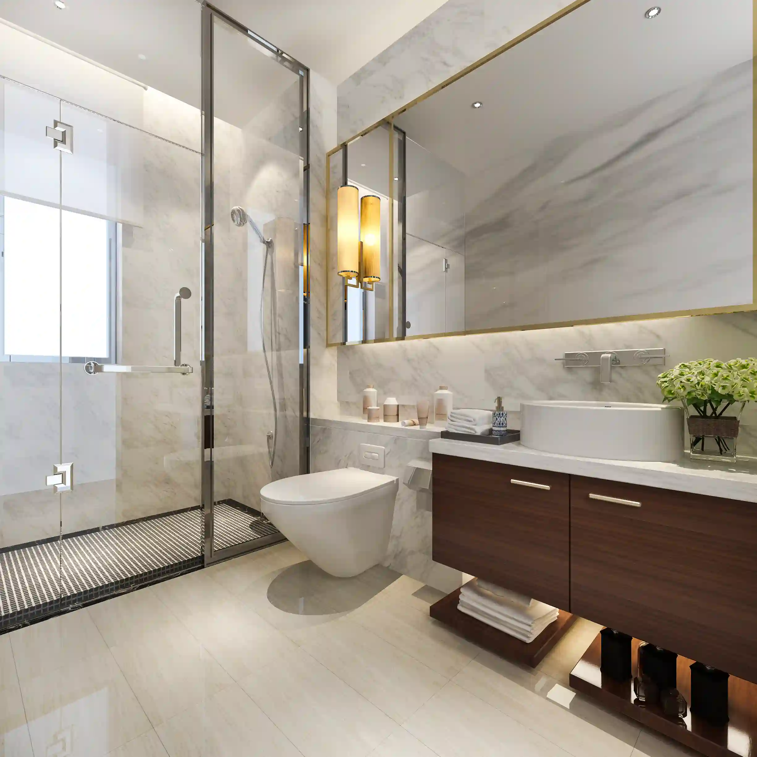 Luxury bathroom remodel with freestanding tub and glass shower enclosure